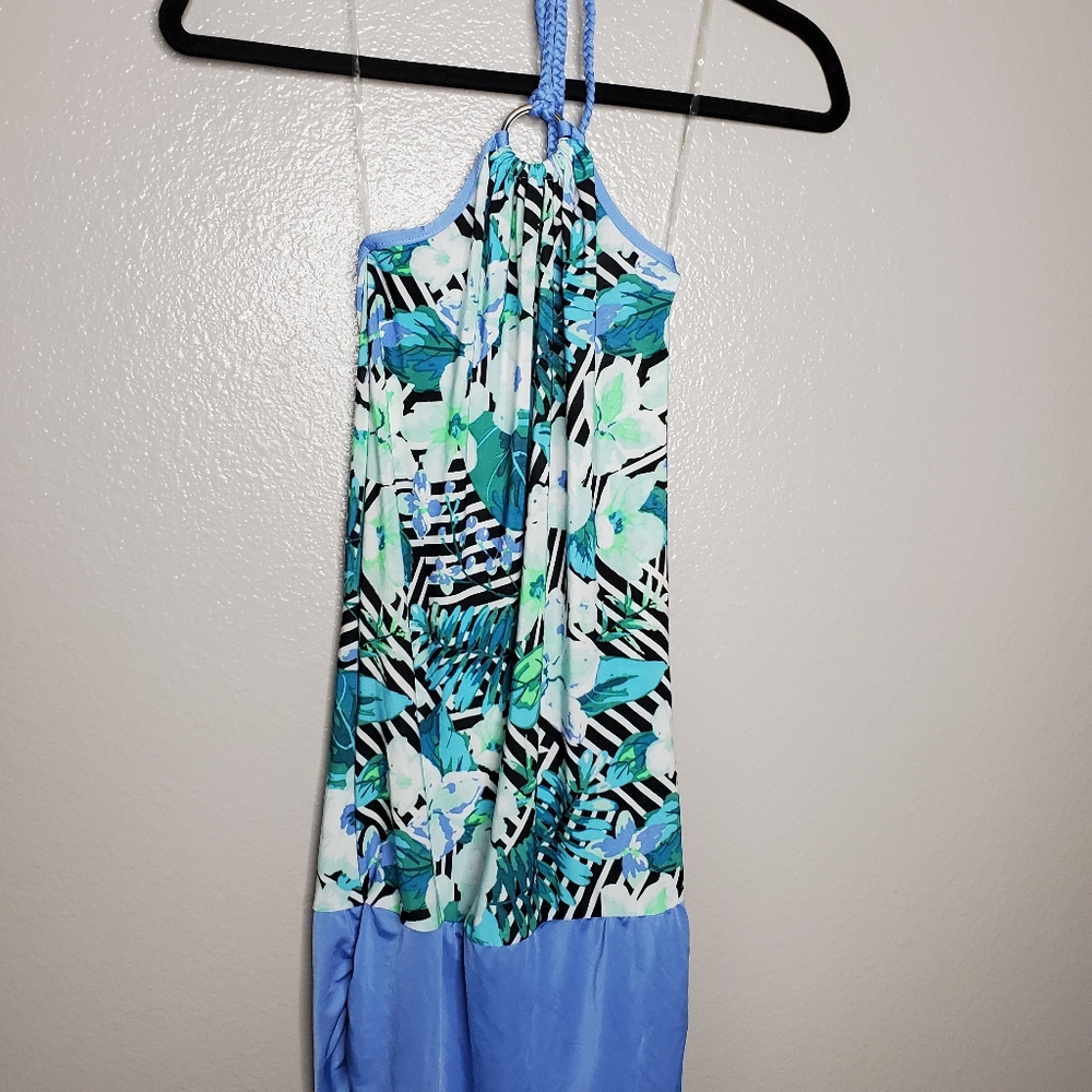 Blue and green body con backless dress